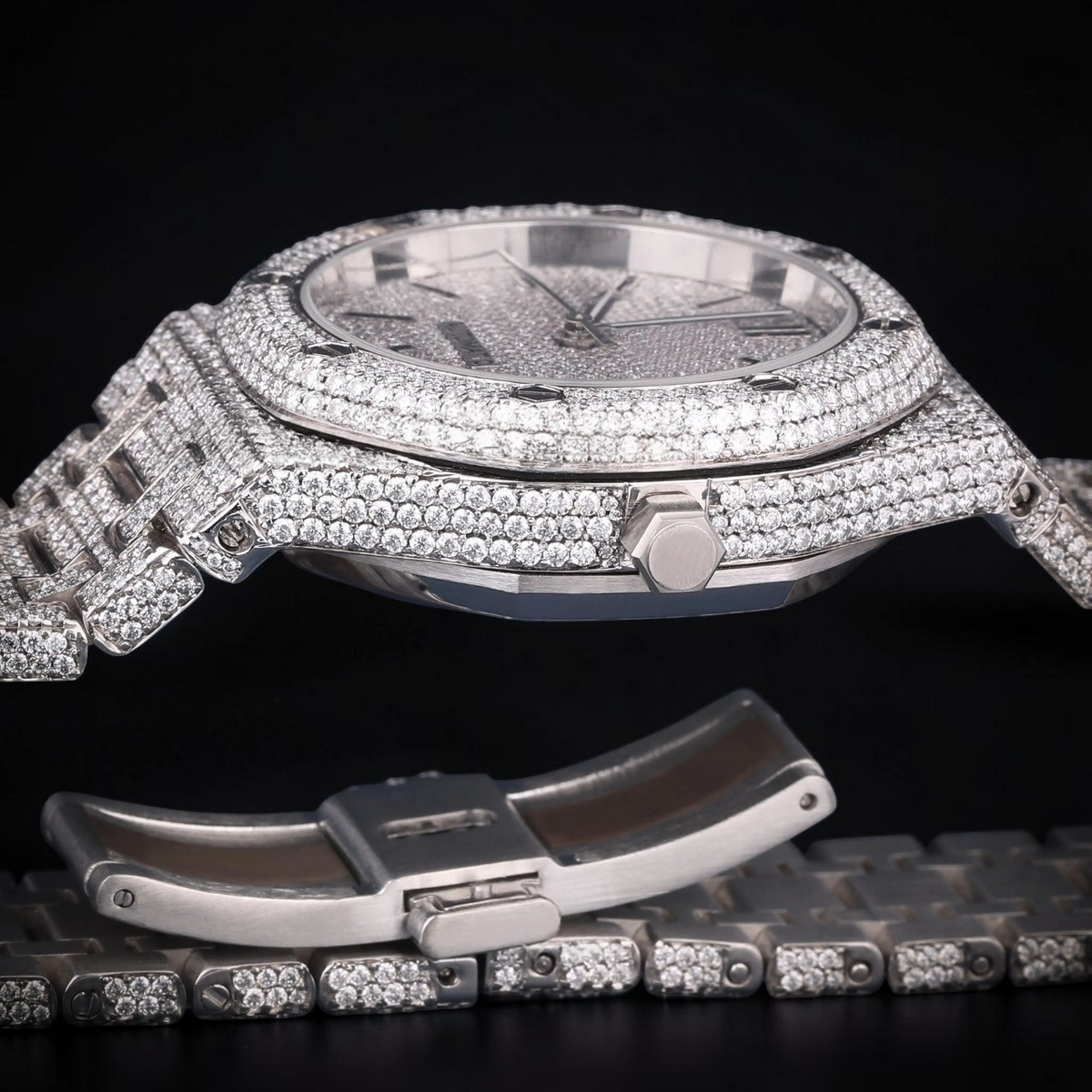Luxury Silver Moissanite Automatic Watch VVS1 D Color Fully Iced Out