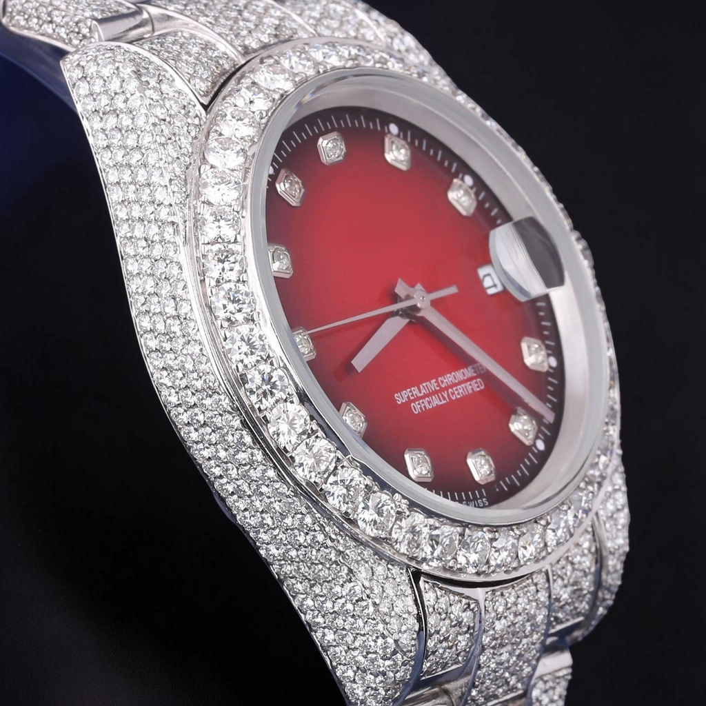 Luxury Red Dial Moissanite Automatic Watch