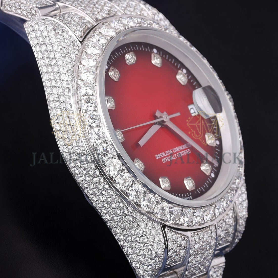 36mm Luxury Red Dial Moissanite Automatic Watch
