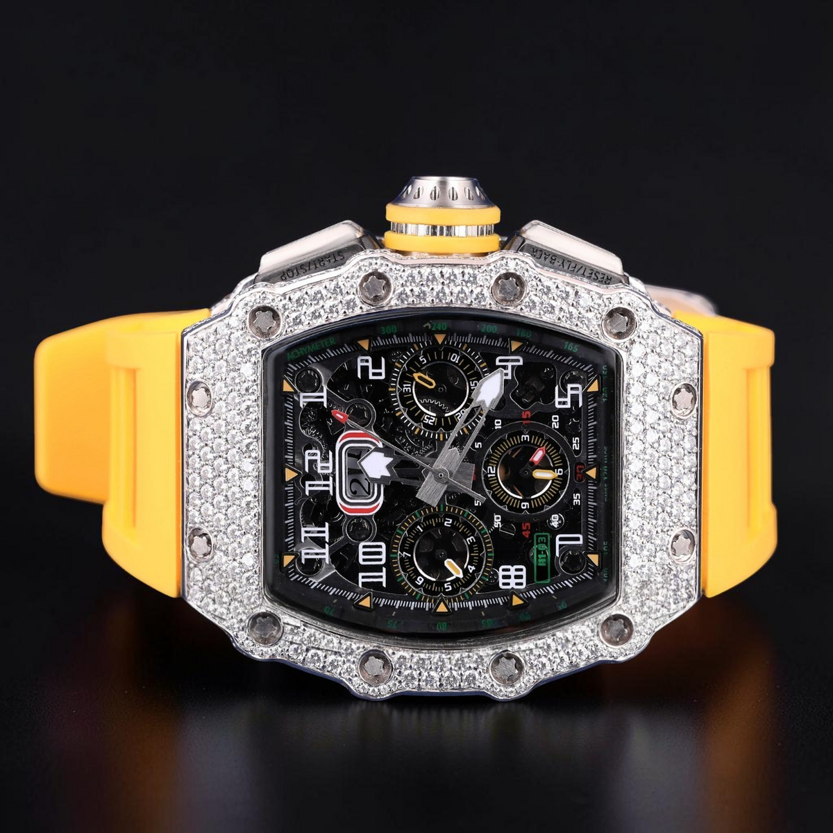 Luxury Yellow Rubber Strap Moissanite Watch