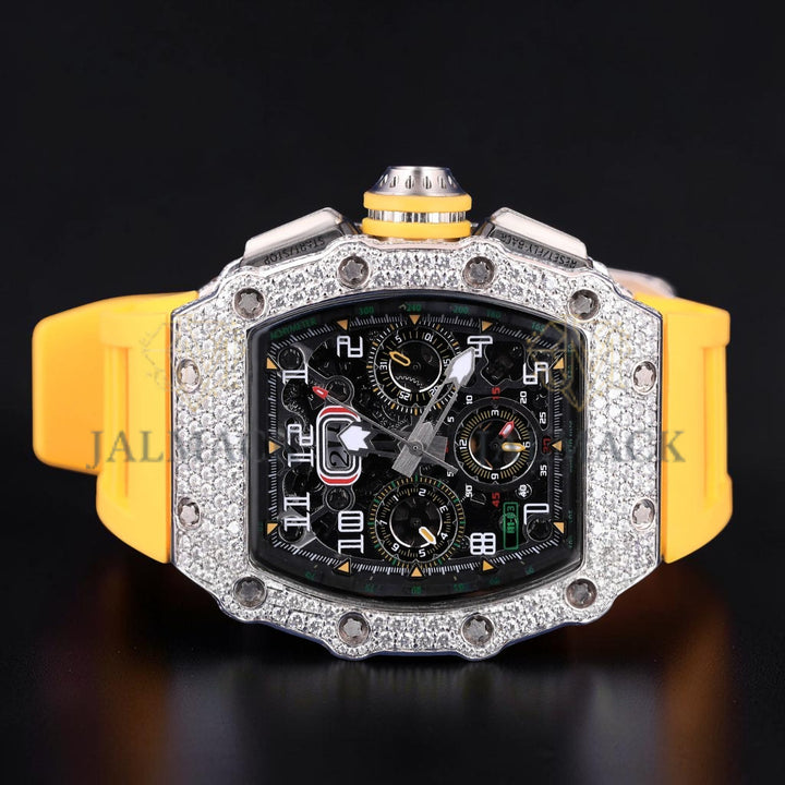 Luxury Yellow Rubber Strap Moissanite Watch