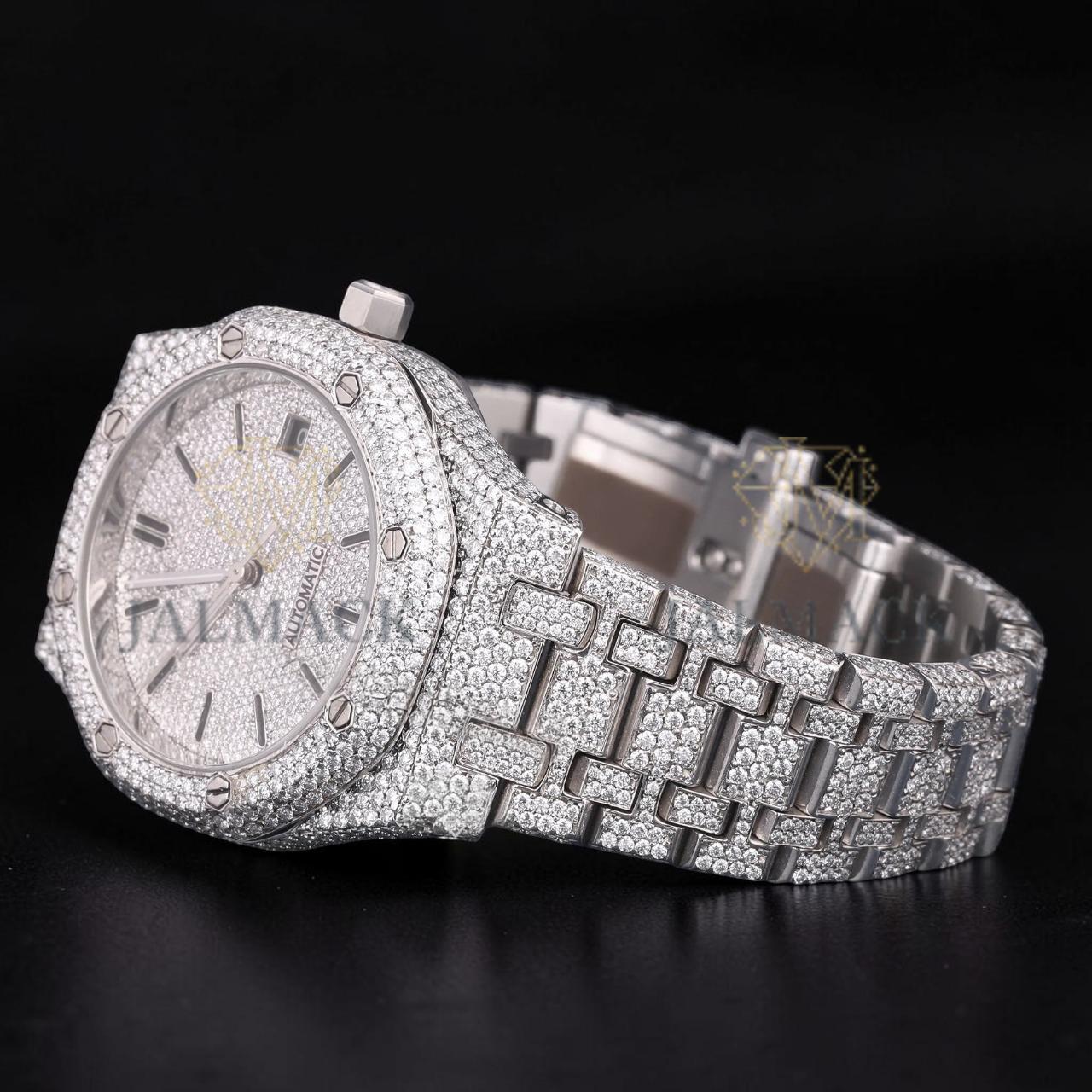 Luxury Silver Moissanite Automatic Watch VVS1 D Color Fully Iced Out