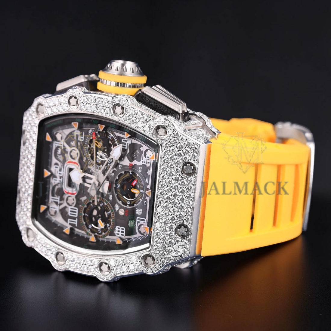 Luxury Yellow Rubber Strap Moissanite Watch