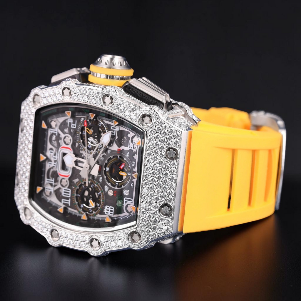 Luxury Yellow Rubber Strap Moissanite Watch