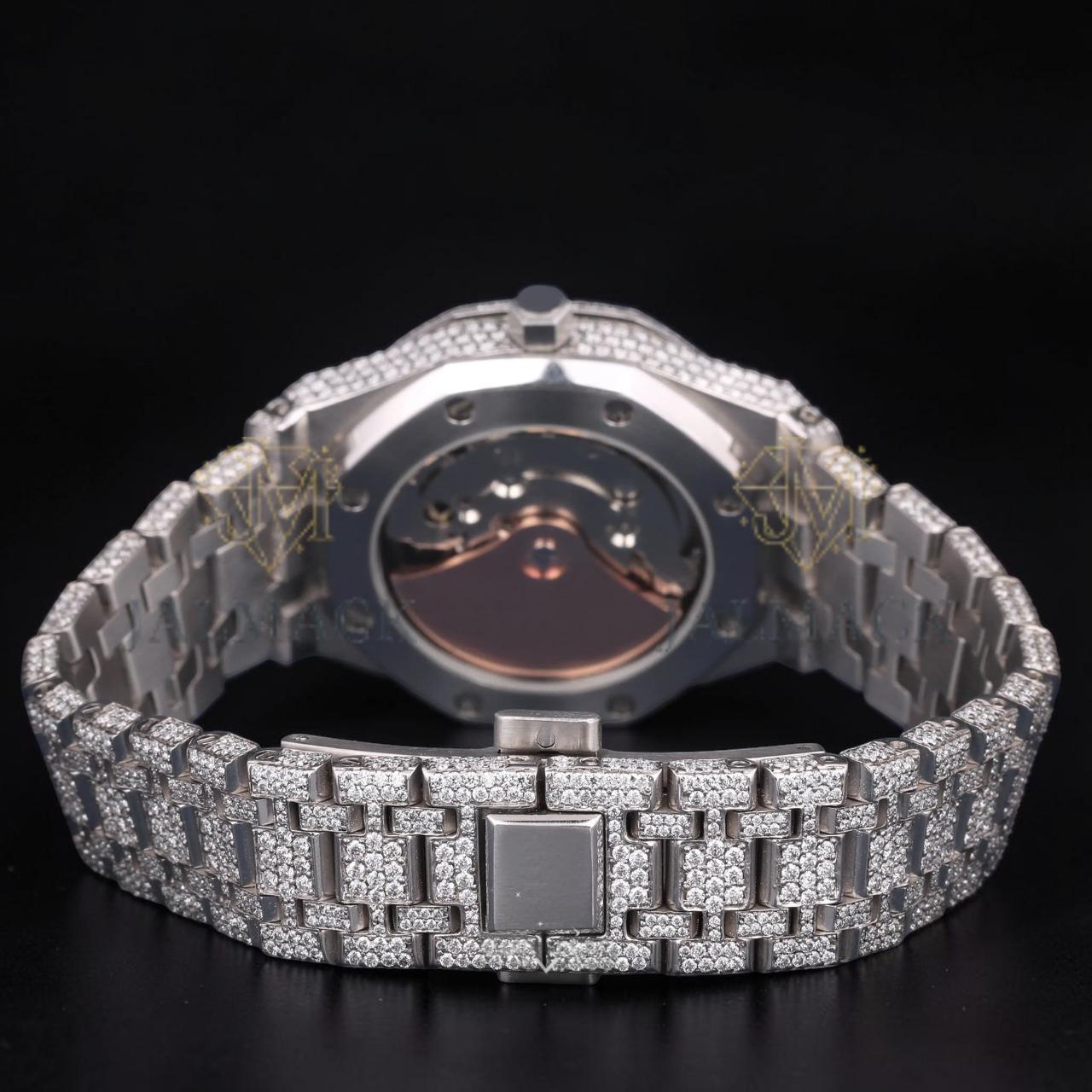 Luxury Silver Moissanite Automatic Watch VVS1 D Color Fully Iced Out
