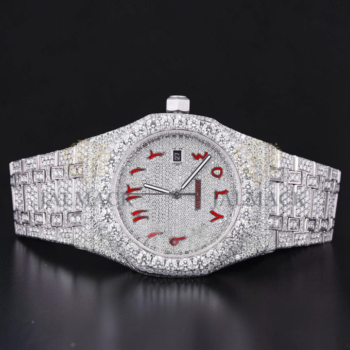 Red Arabic Letter Moissanite Diamond Dial Automatic Watch