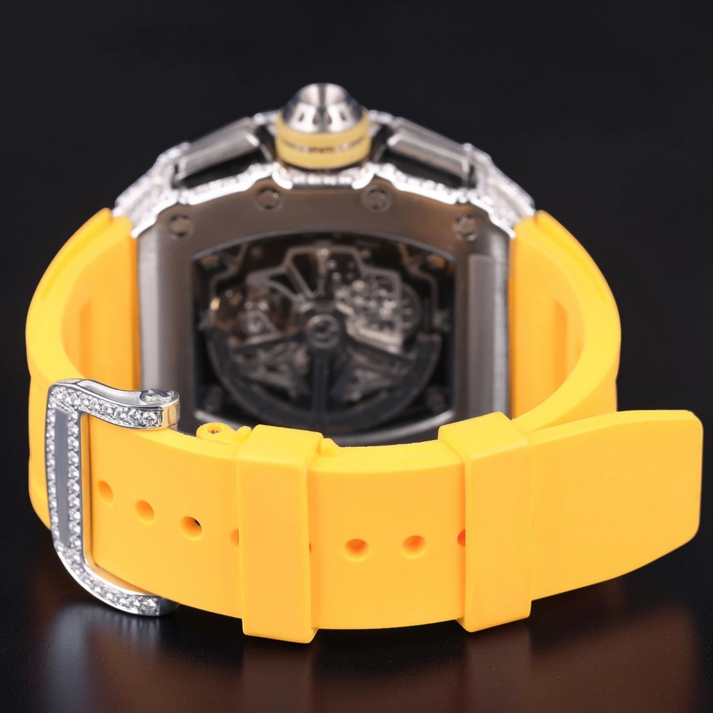 Luxury Yellow Rubber Strap Moissanite Watch