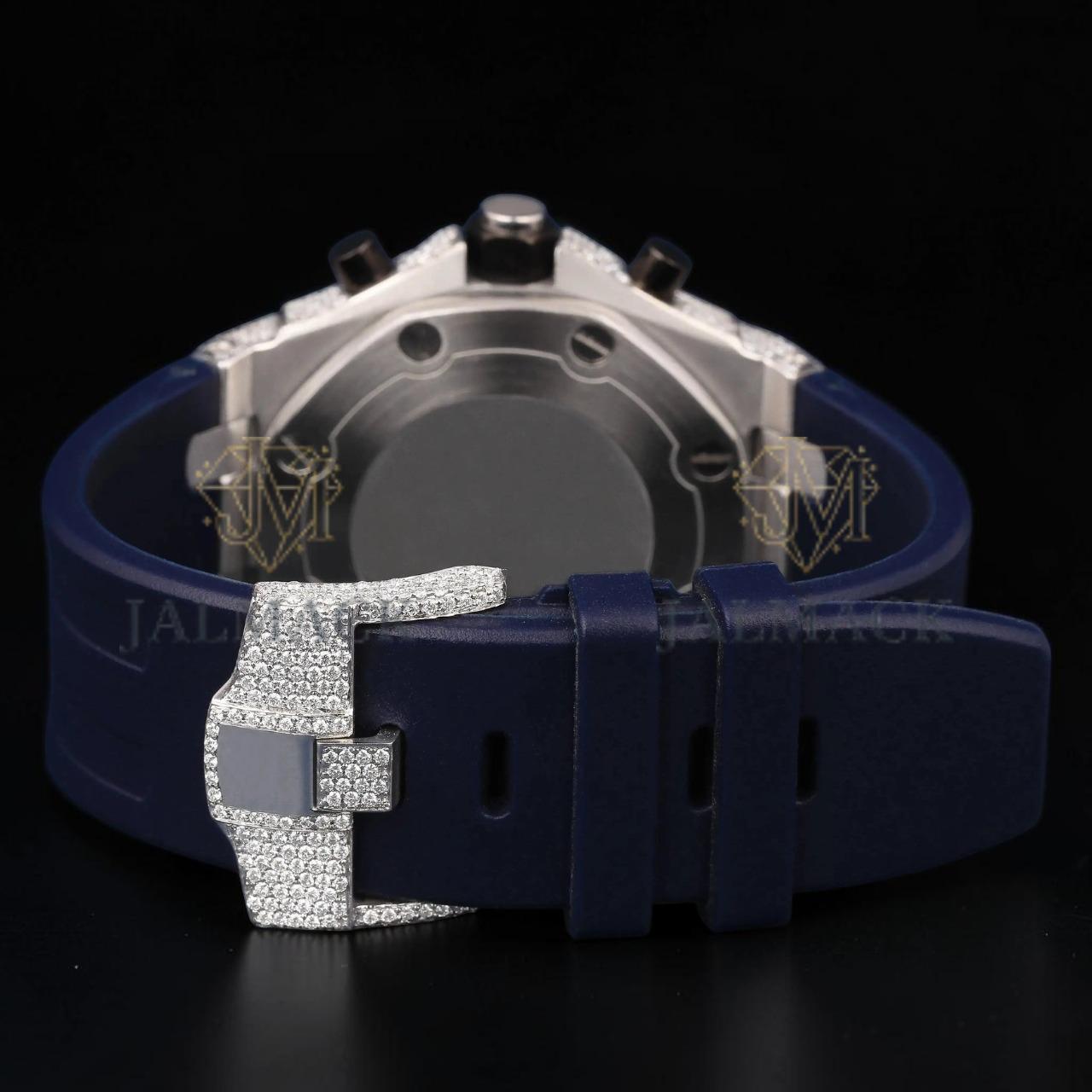 Blue VVS1 D Color Moissanite Chronograph Automatic Watch