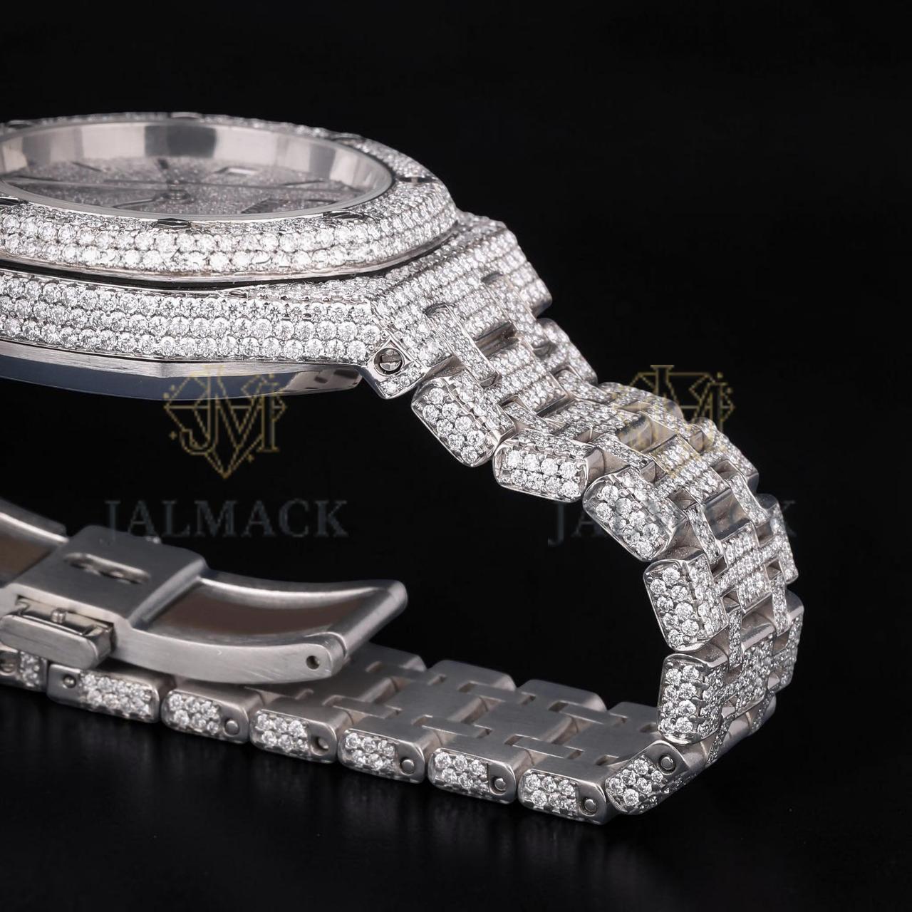 Luxury Silver Moissanite Automatic Watch VVS1 D Color Fully Iced Out