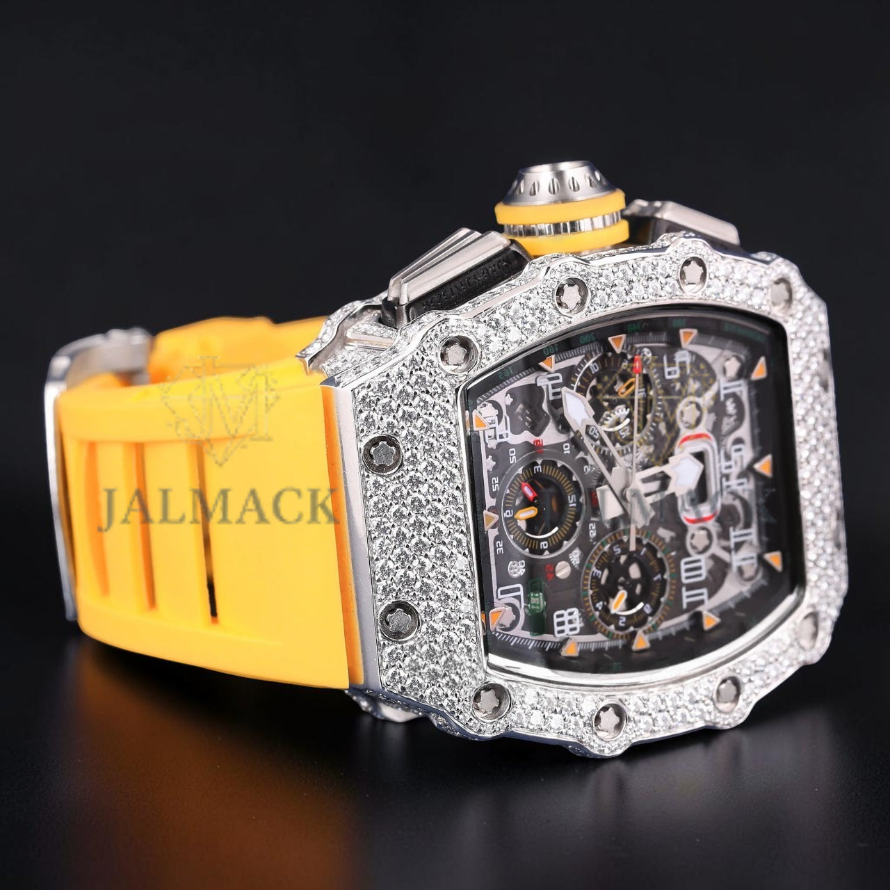 Luxury Yellow Rubber Strap Moissanite Watch