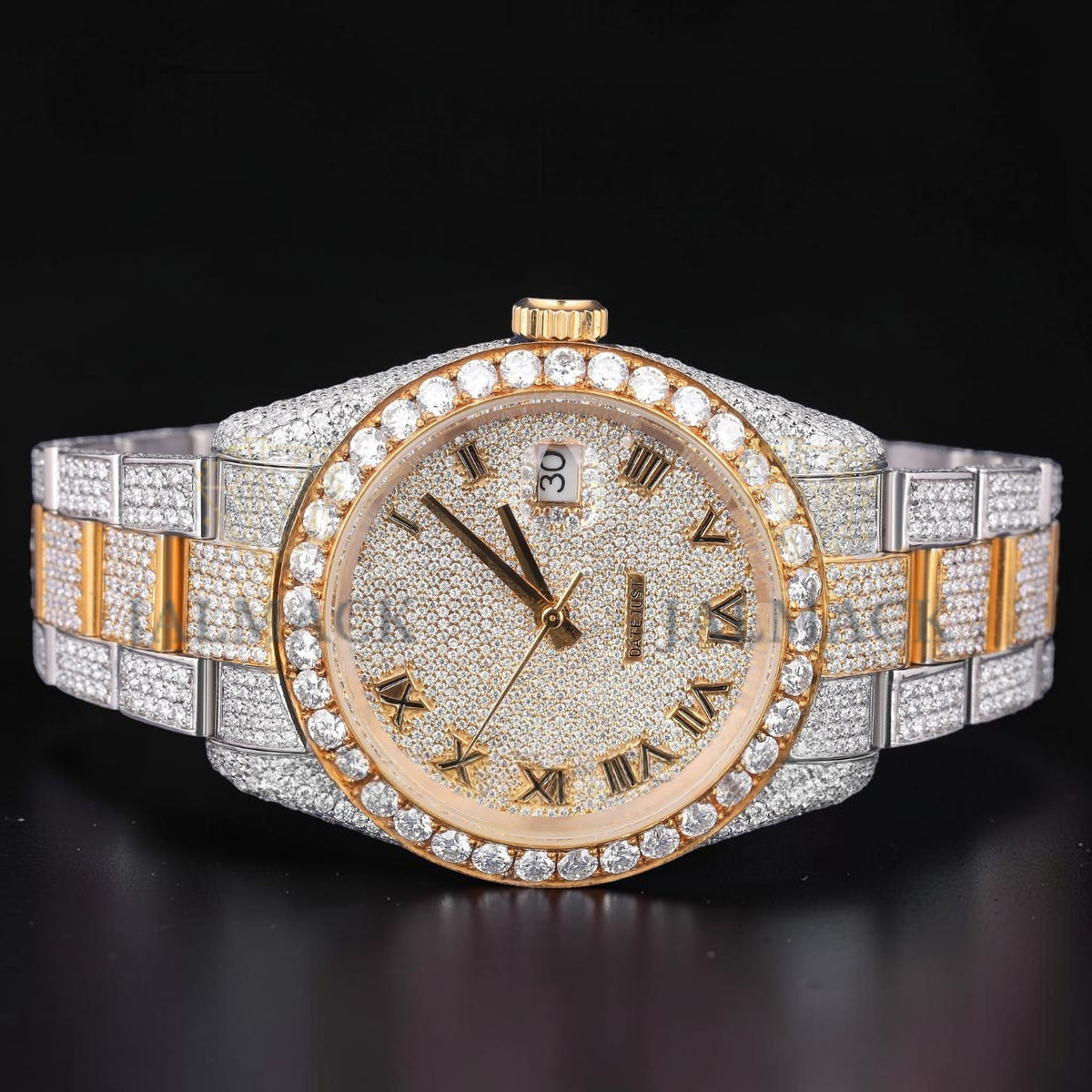 Luxury Gold Two Tone Moissanite Watch VVS1 D Color Fully Iced