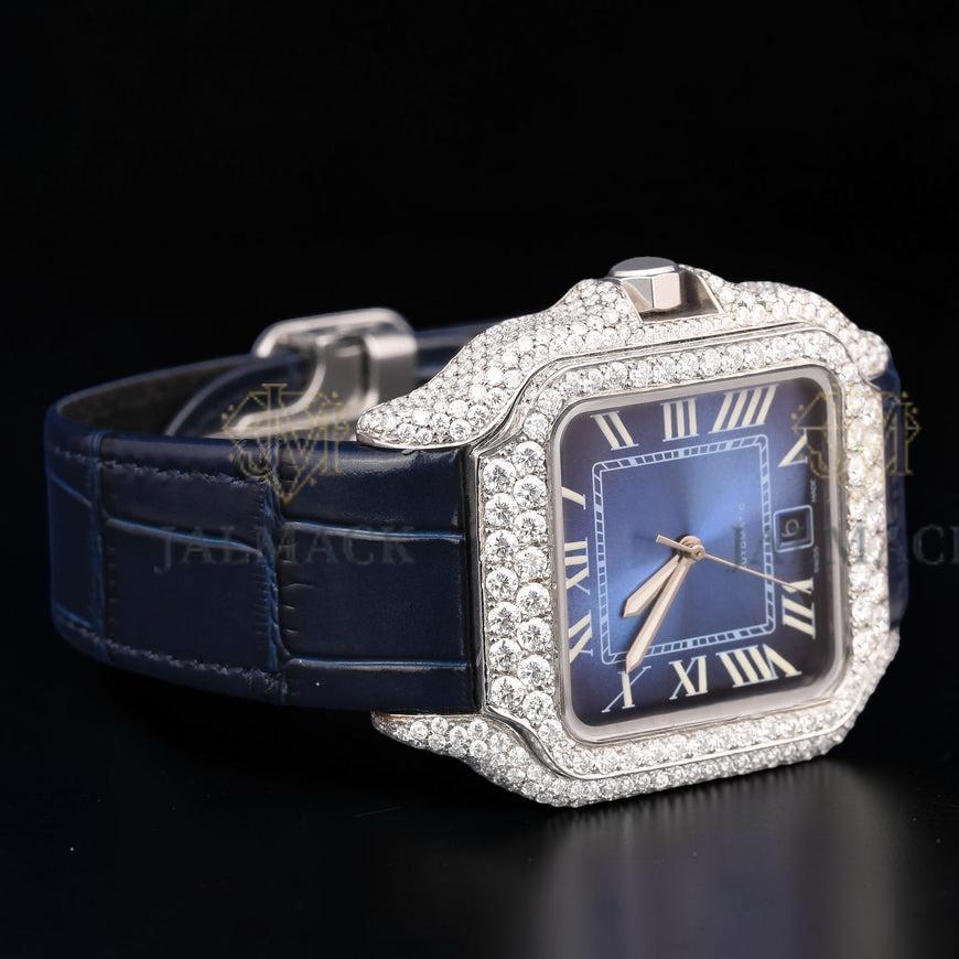 Blue Dial VVS1 D Color Moissanite Diamond Square Automatic Watch
