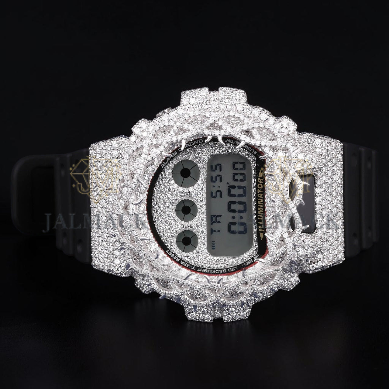 Luxury G-Shock Moissanite Watch Cover VVS1 D Color Fully Iced Silver Case