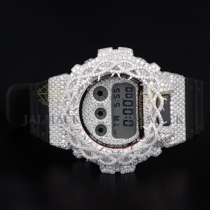 Luxury G-Shock Moissanite Watch Cover VVS1 D Color Fully Iced Silver Case