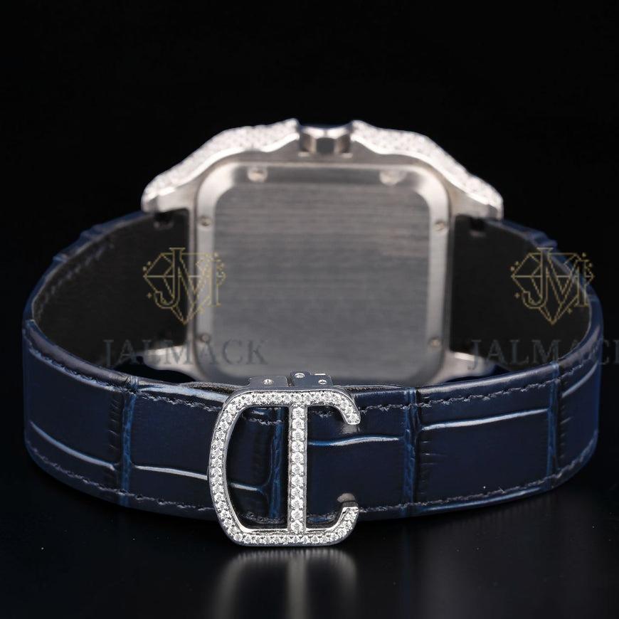 Blue Dial VVS1 D Color Moissanite Diamond Square Automatic Watch