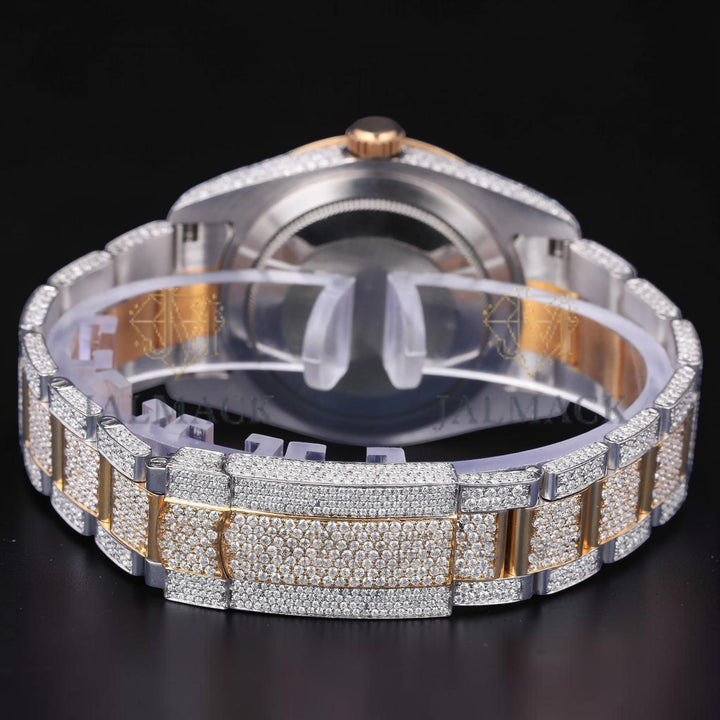 Luxury Gold Two Tone Moissanite Watch VVS1 D Color Fully Iced
