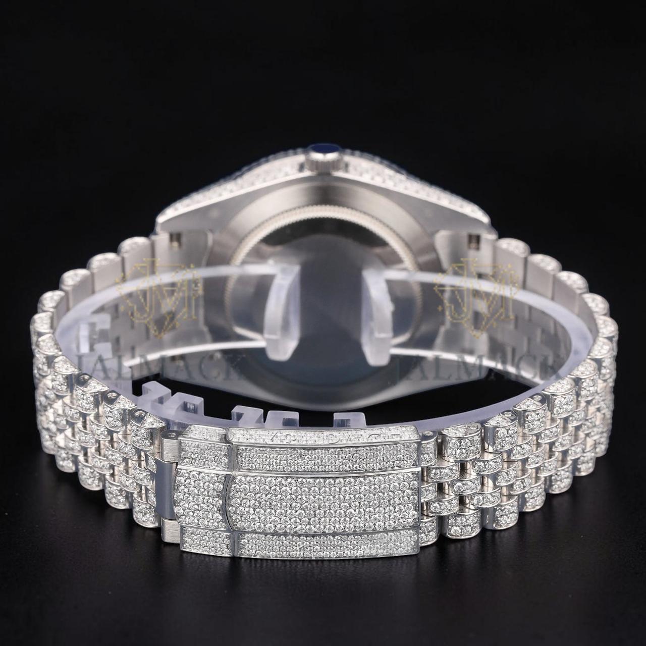 Luxury Silver Arabic Moissanite Day-Date Watch VVS1 D Color Fully Iced Out