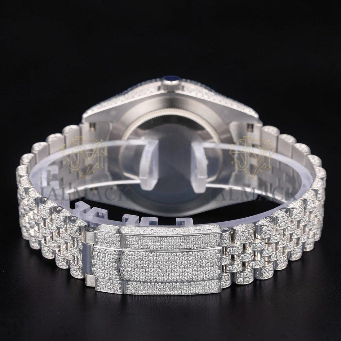 Luxury Silver Arabic Moissanite Day-Date Watch VVS1 D Color Fully Iced Out