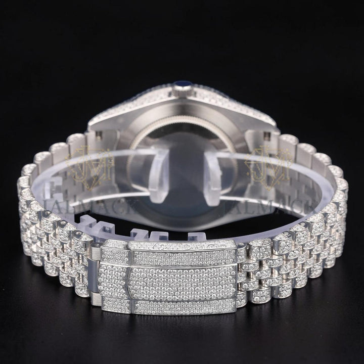 Luxury Silver Arabic Moissanite Day-Date Watch VVS1 D Color Fully Iced Out