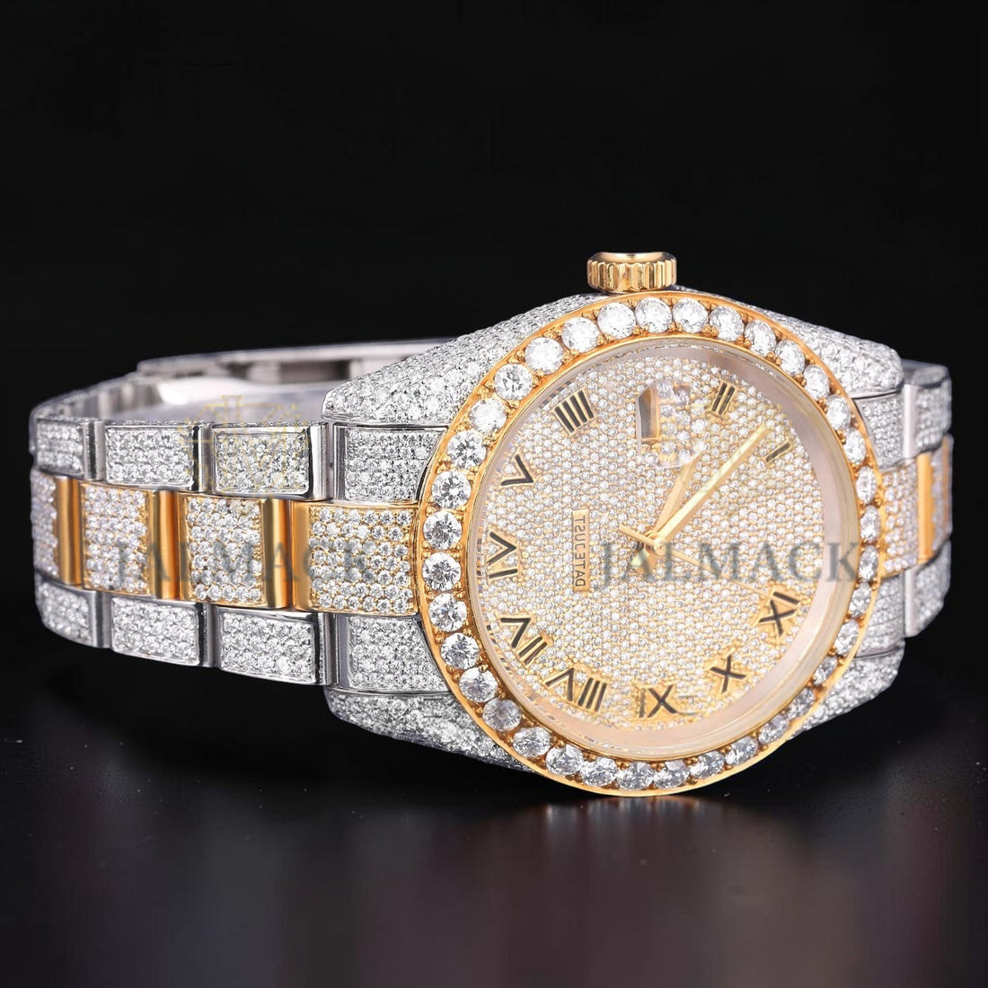 Luxury Gold Two Tone Moissanite Watch VVS1 D Color Fully Iced