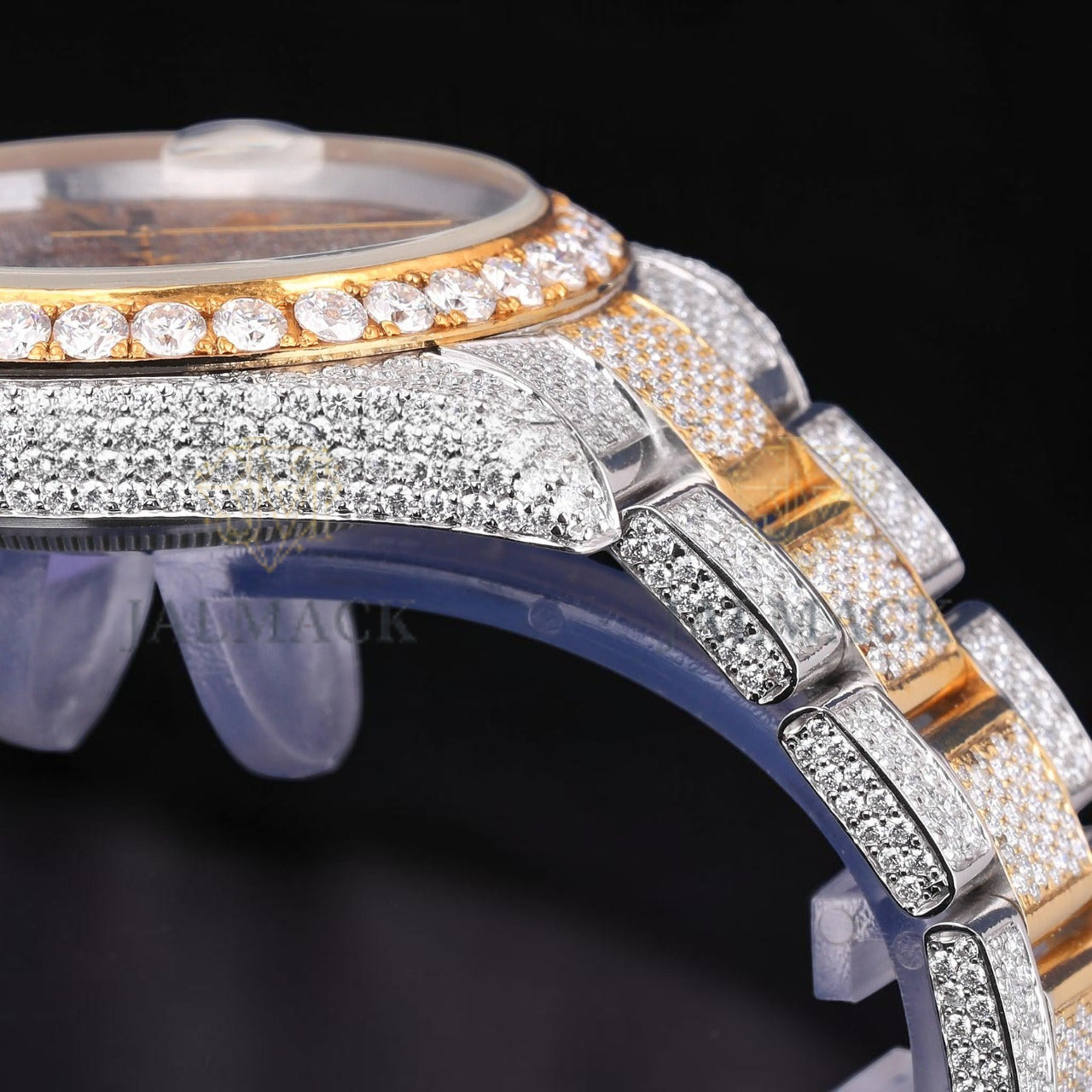 Luxury Gold Two Tone Moissanite Watch VVS1 D Color Fully Iced