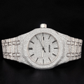 Silver Fully Iced Moissanite Date Watch VVS1 D Color Fully Iced Out