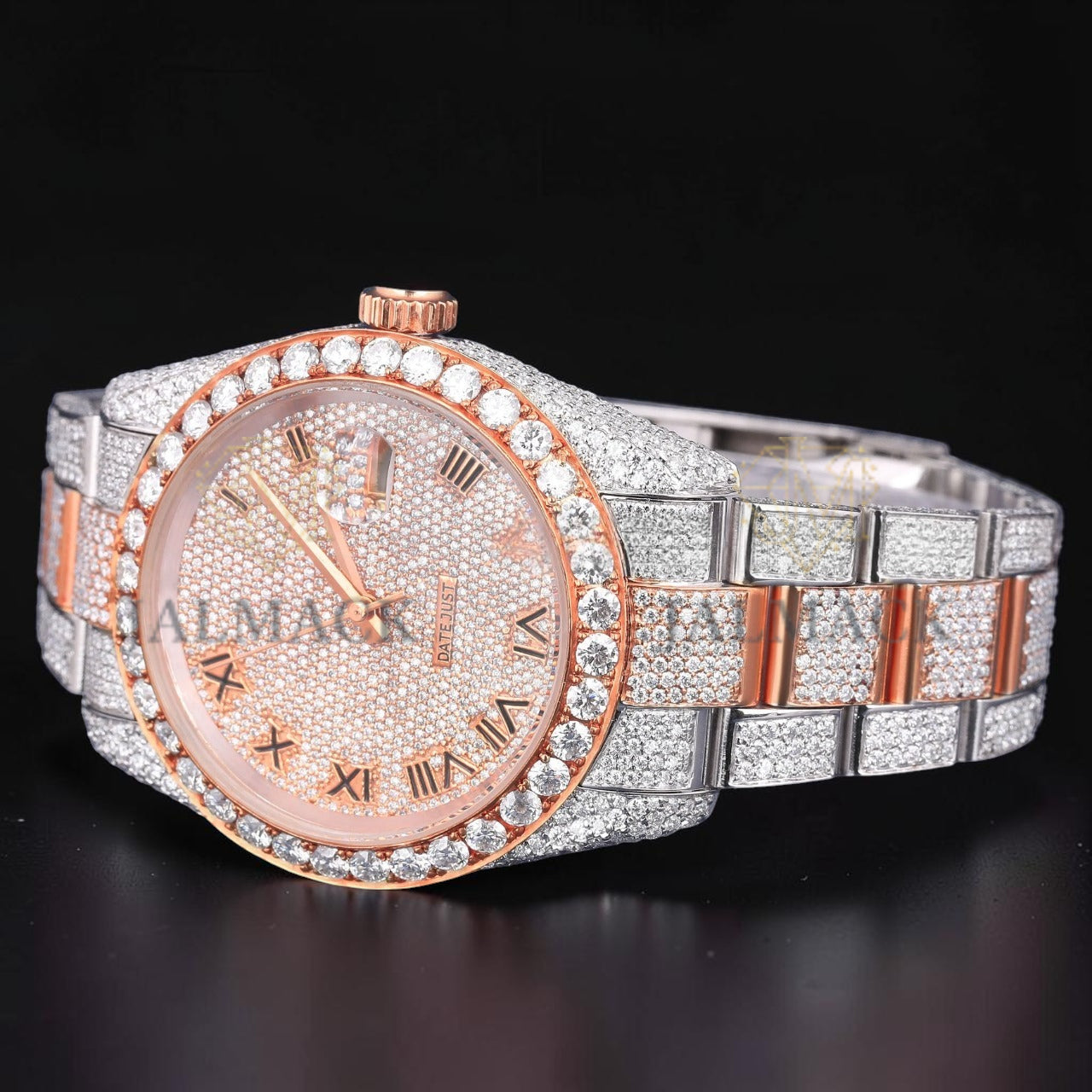 Luxury Rose Gold Two Tone Moissanite Automatic Diamond Style Watch