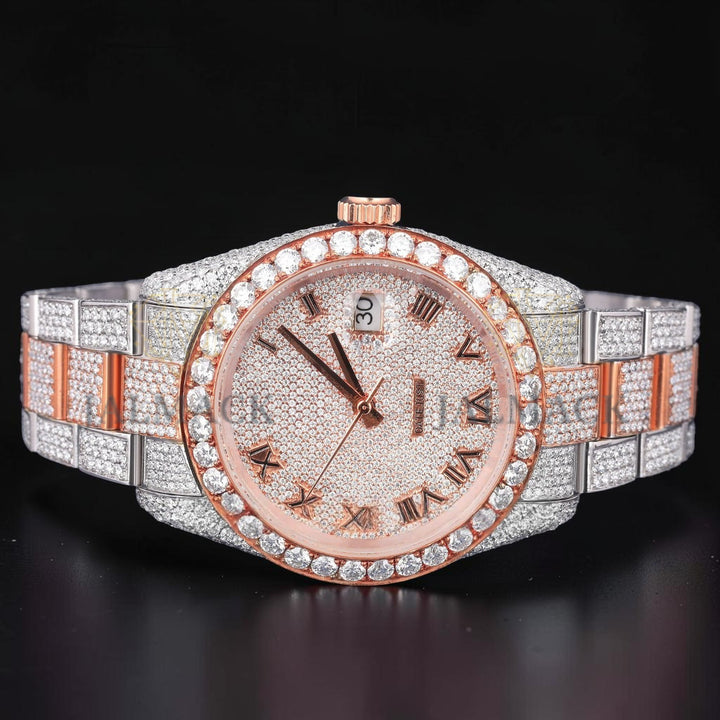Luxury Rose Gold Two Tone Moissanite Automatic Diamond Style Watch
