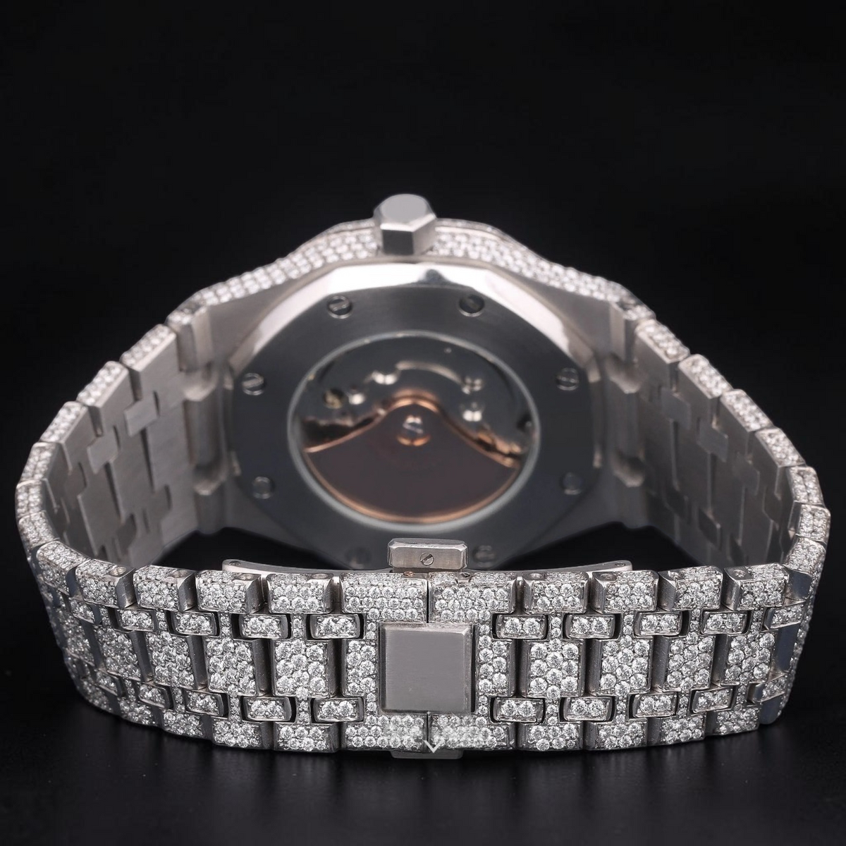 Silver Fully Iced Moissanite Date Watch VVS1 D Color Fully Iced Out