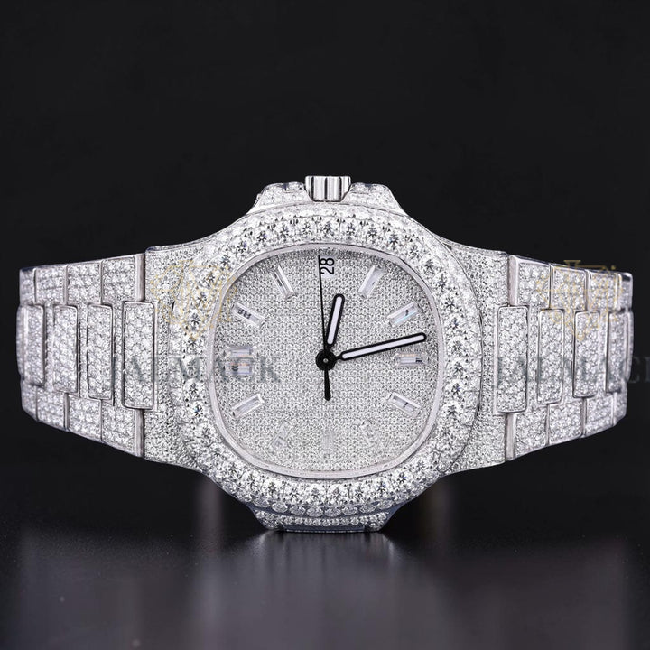 Silver Baguette Marker Moissanite Automatic Watch