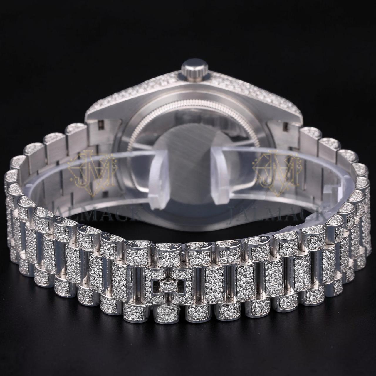 Luxury Silver Moissanite Day-Date Watch VVS1 D Color Fully Iced Out