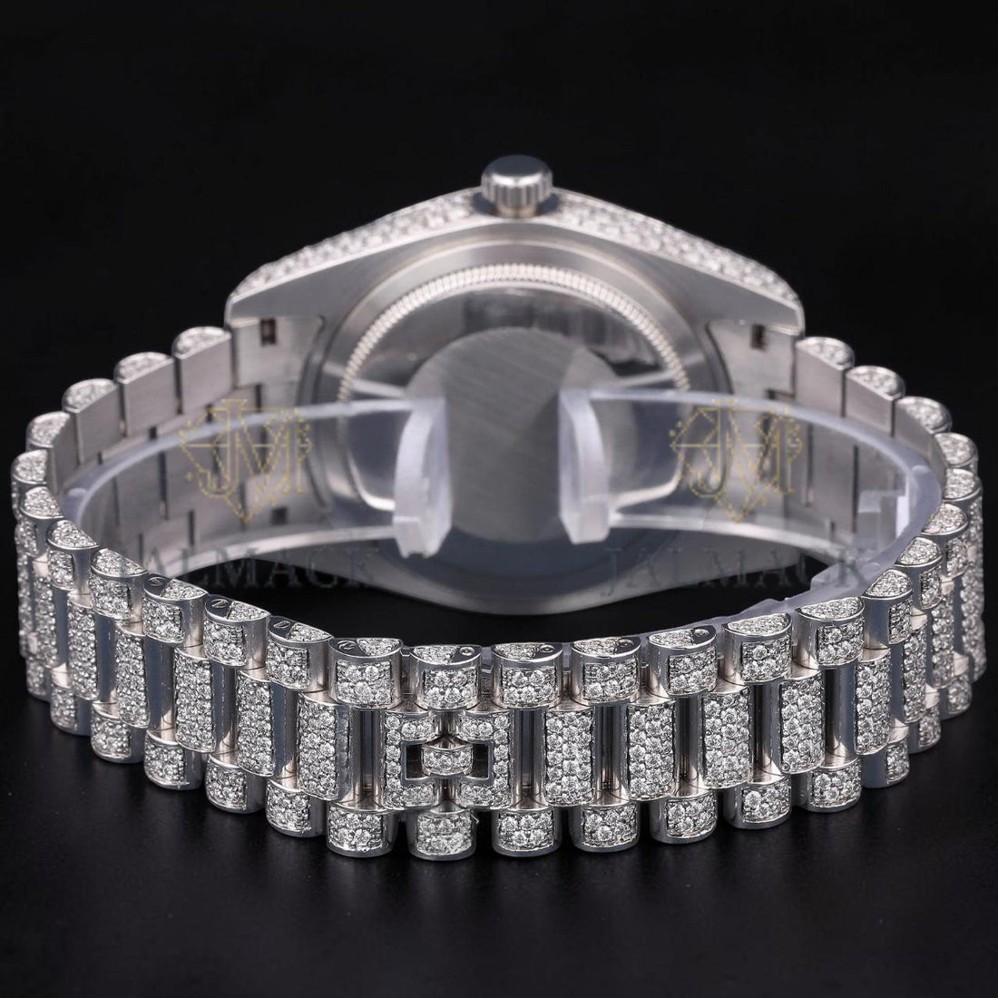 Luxury Silver Moissanite Day-Date Watch VVS1 D Color Fully Iced Out