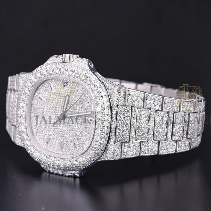 Silver Baguette Marker Moissanite Automatic Watch
