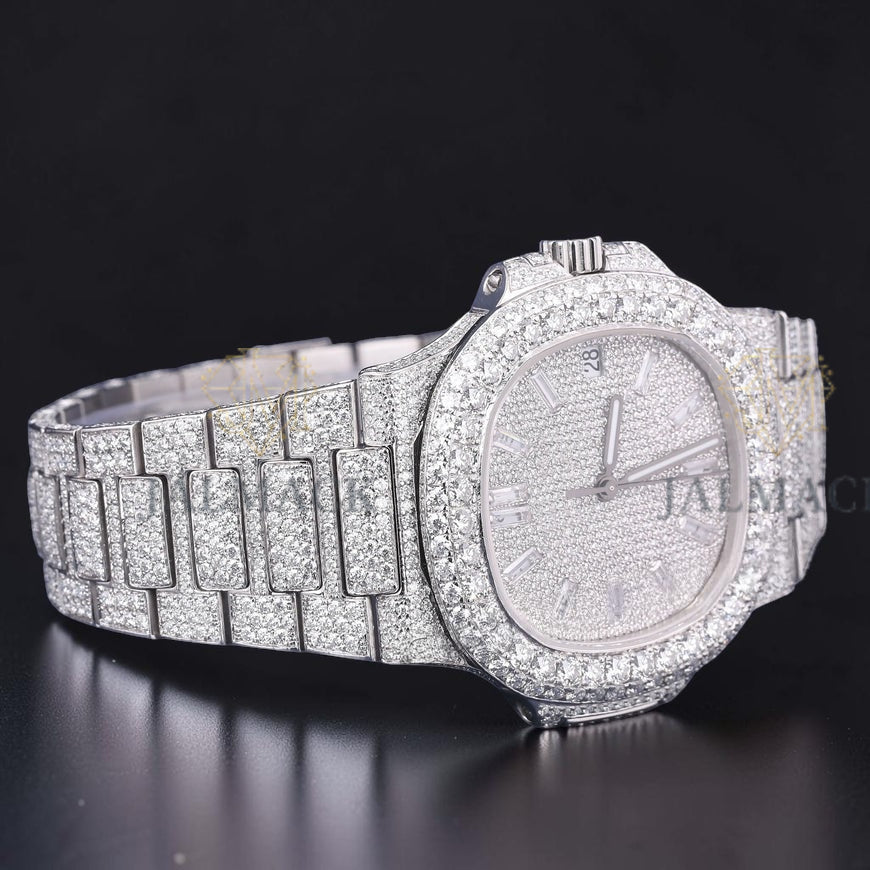 Silver Baguette Marker Moissanite Automatic Watch