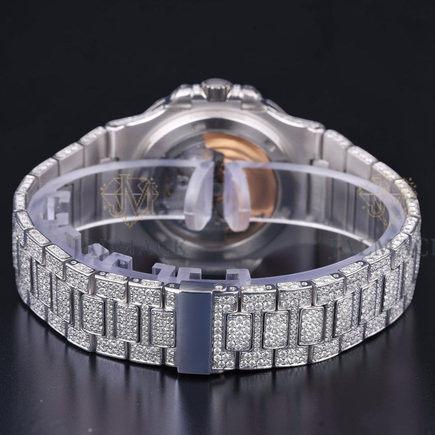 Silver Baguette Marker Moissanite Automatic Watch