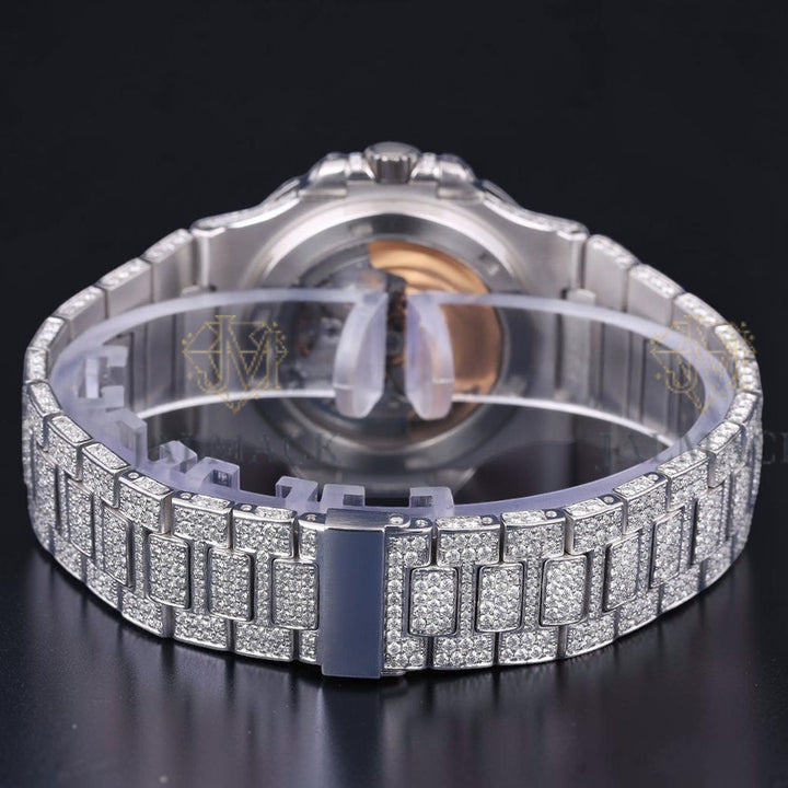 Silver Baguette Marker Moissanite Automatic Watch