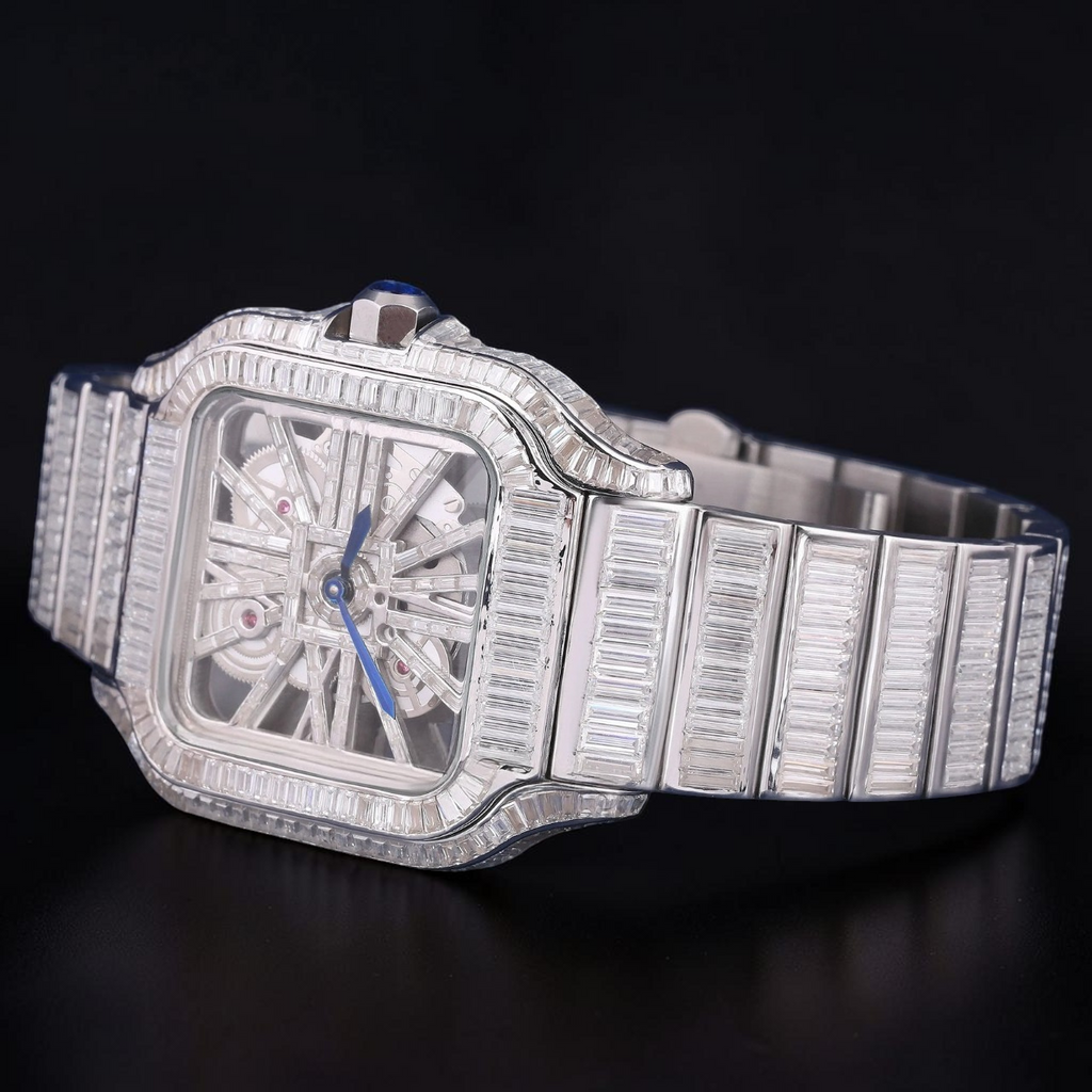 Luxury Skeleton Baguette Moissanite Automatic Watch