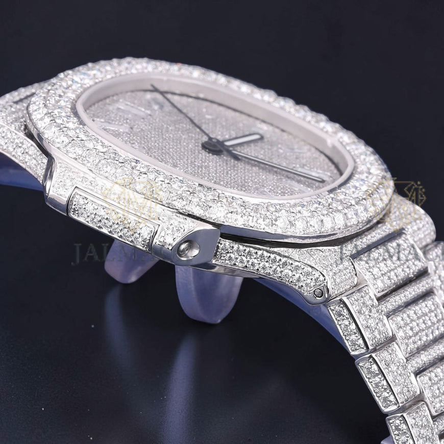 Silver Baguette Marker Moissanite Automatic Watch