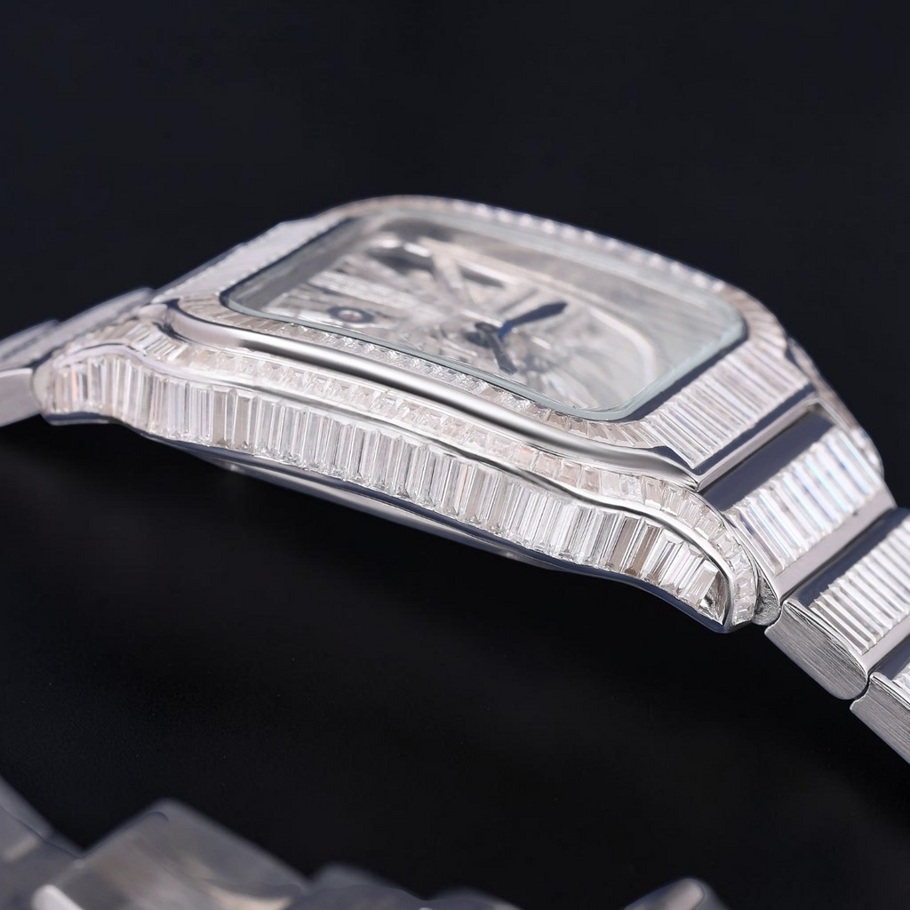 Luxury Skeleton Baguette Moissanite Automatic Watch