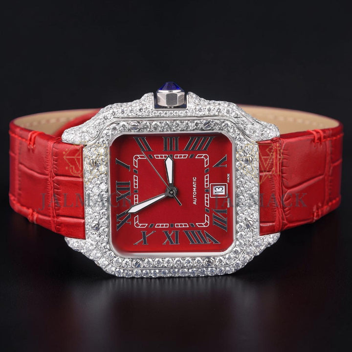 Luxury Red Dial Moissanite Watch Diamond Automatic Watch