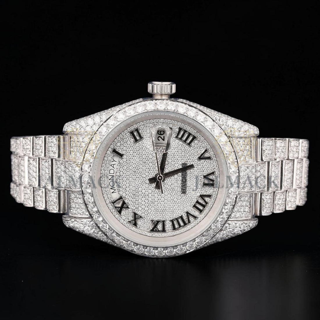 VVS1 D Color Moissanite Day Date Automatic Diamond Watch