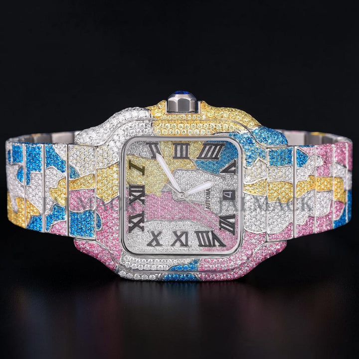 Luxury Rainbow Gemstone Square Watch