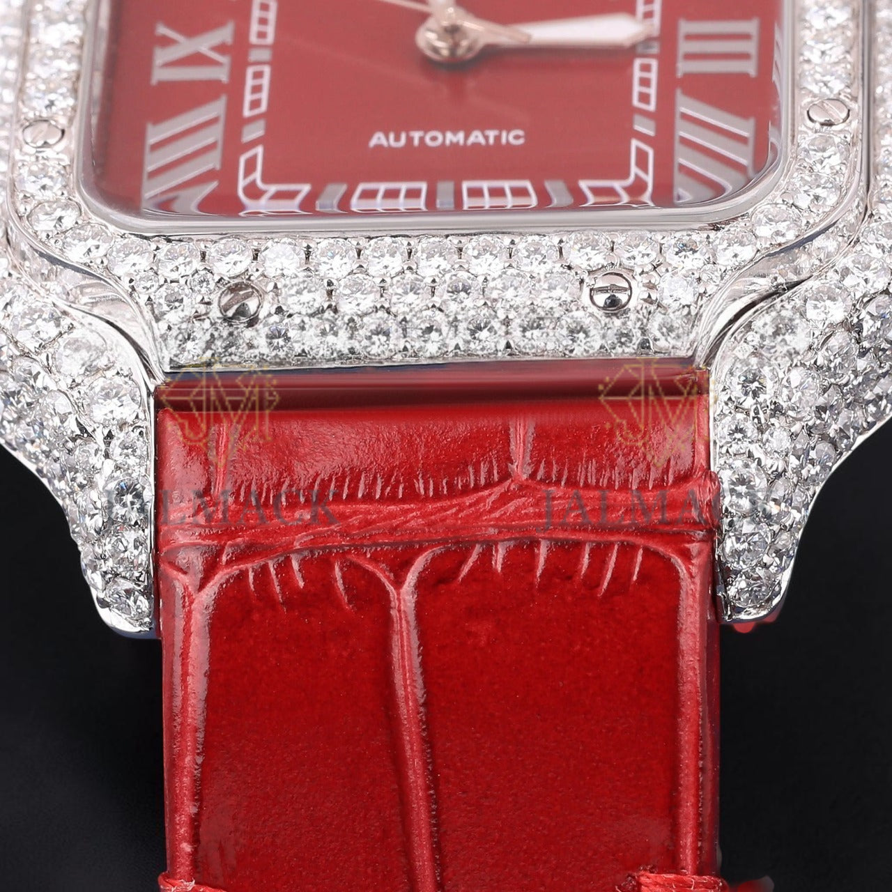 Luxury Red Dial Moissanite Watch Diamond Automatic Watch