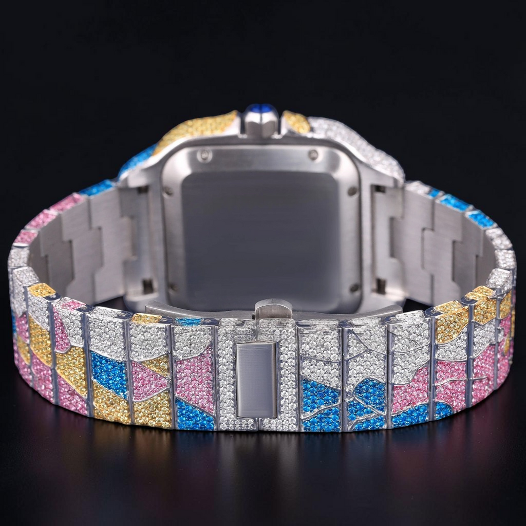 Luxury Rainbow moissanite and Gemstone Square Watch
