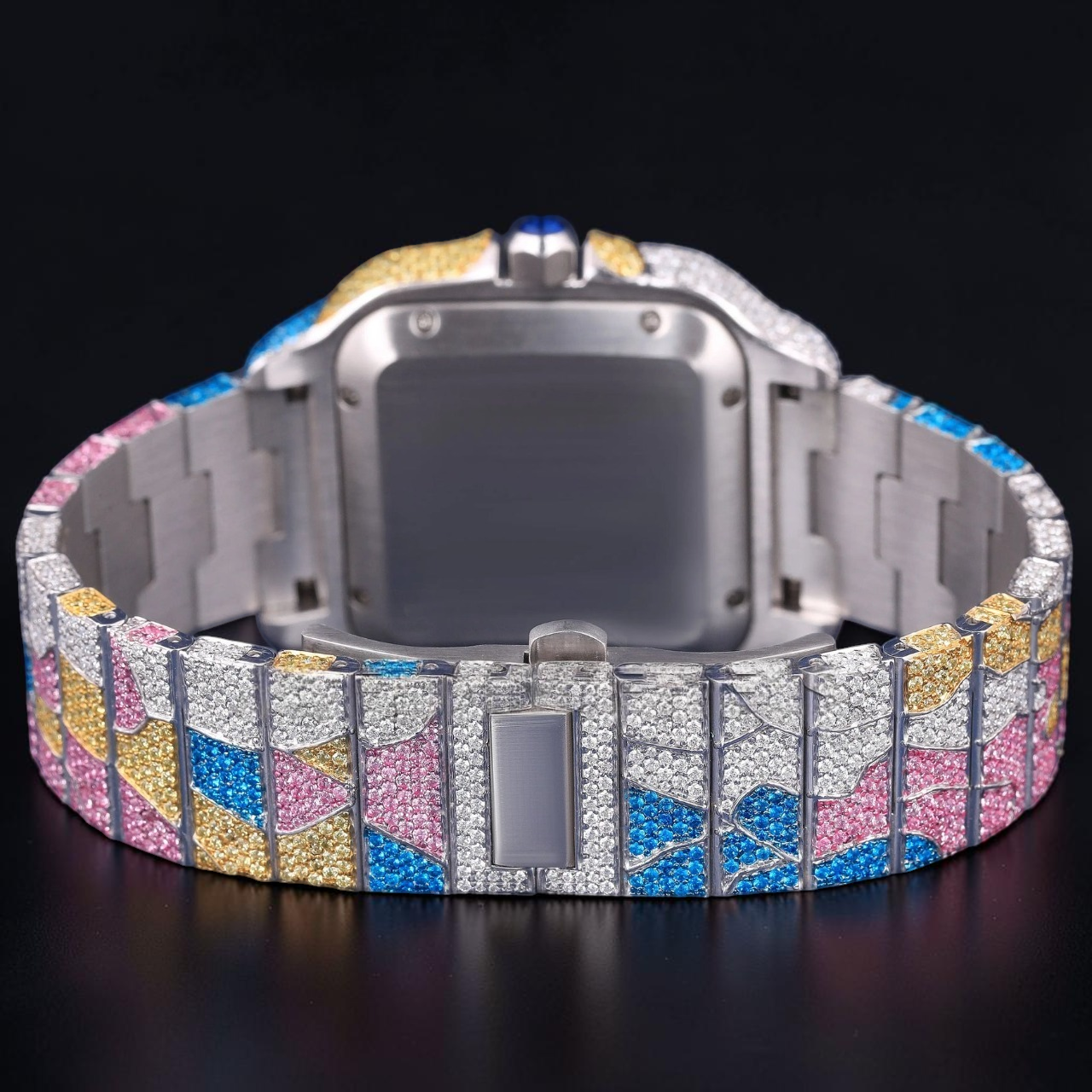 Luxury Rainbow moissanite and Gemstone Square Watch
