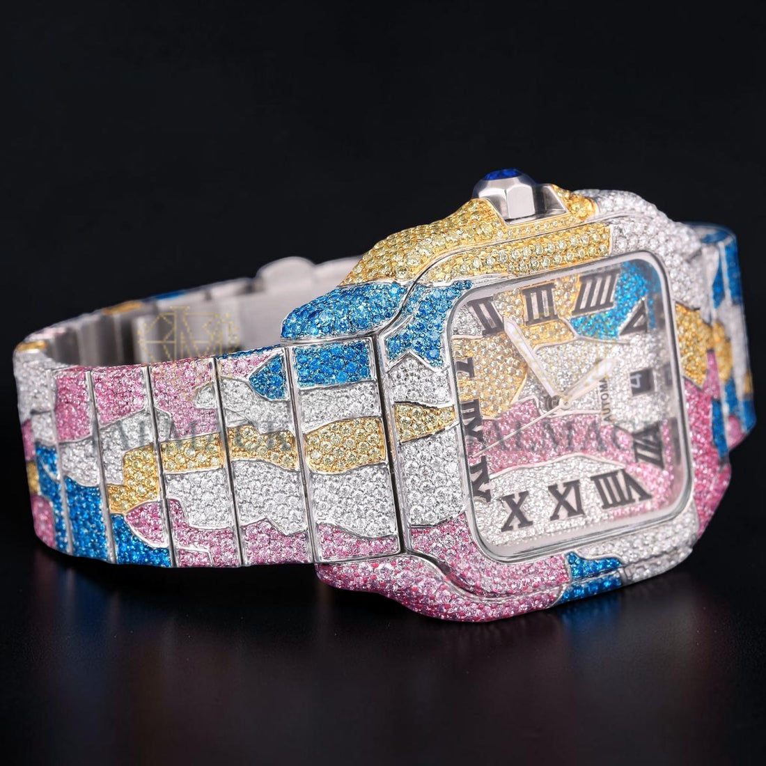 Luxury Rainbow Gemstone Square Watch