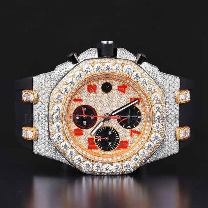 Red Numeral Chronograph Moissanite Diamond Watch