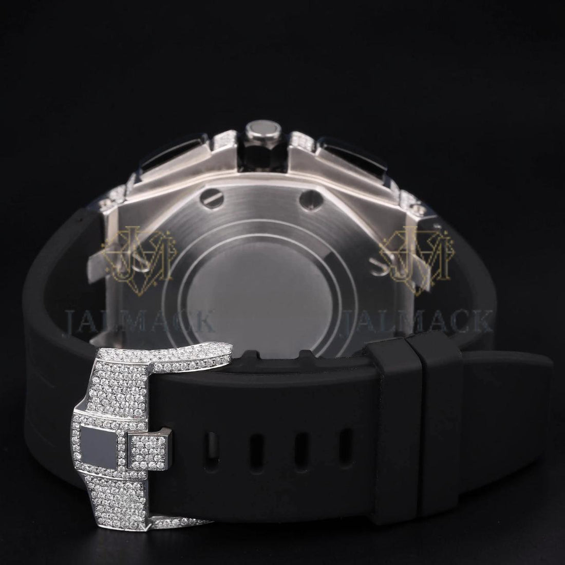 Silver Moissanite Watch VVS1 D Color Black Rubber Strap Watch
