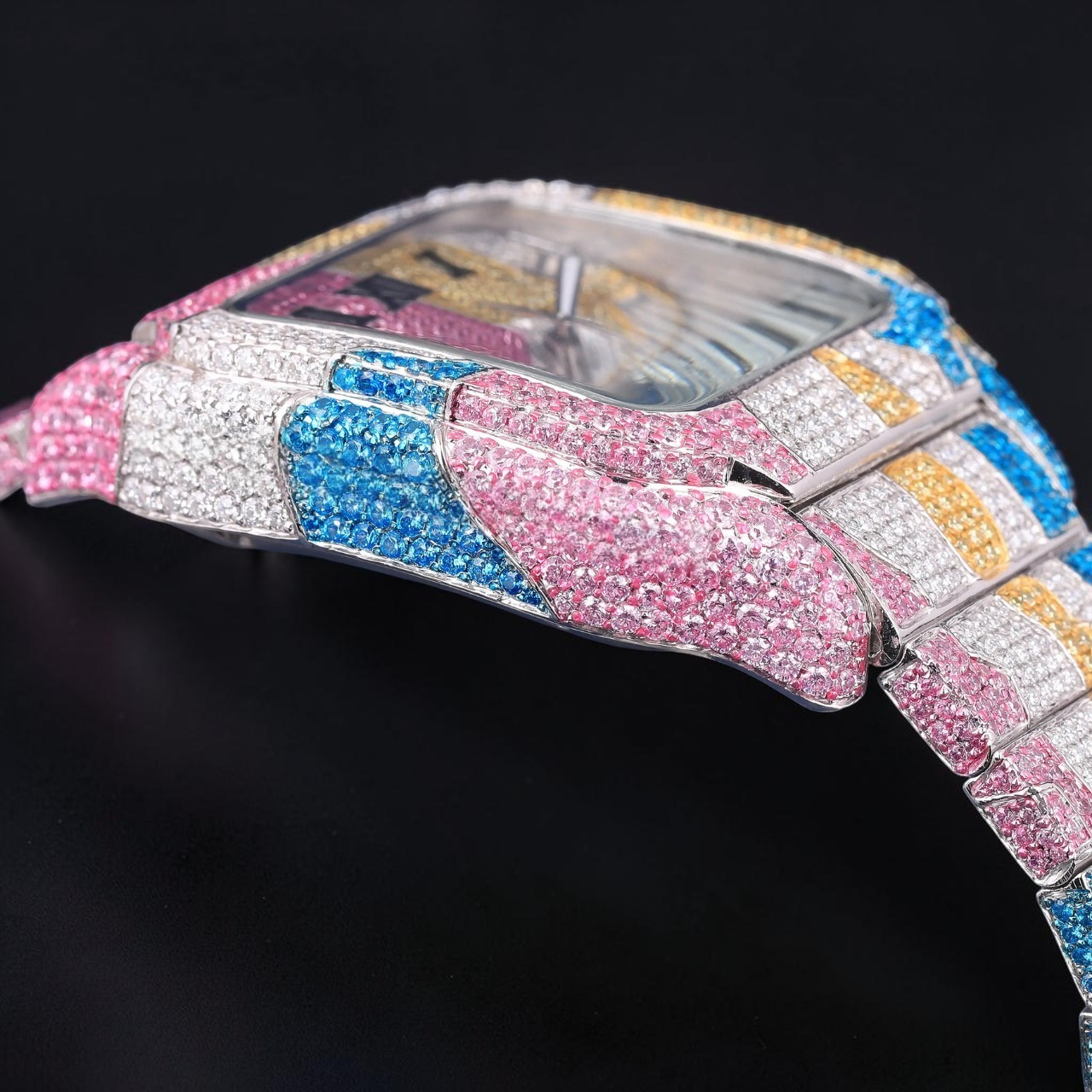 Luxury Rainbow moissanite and Gemstone Square Watch