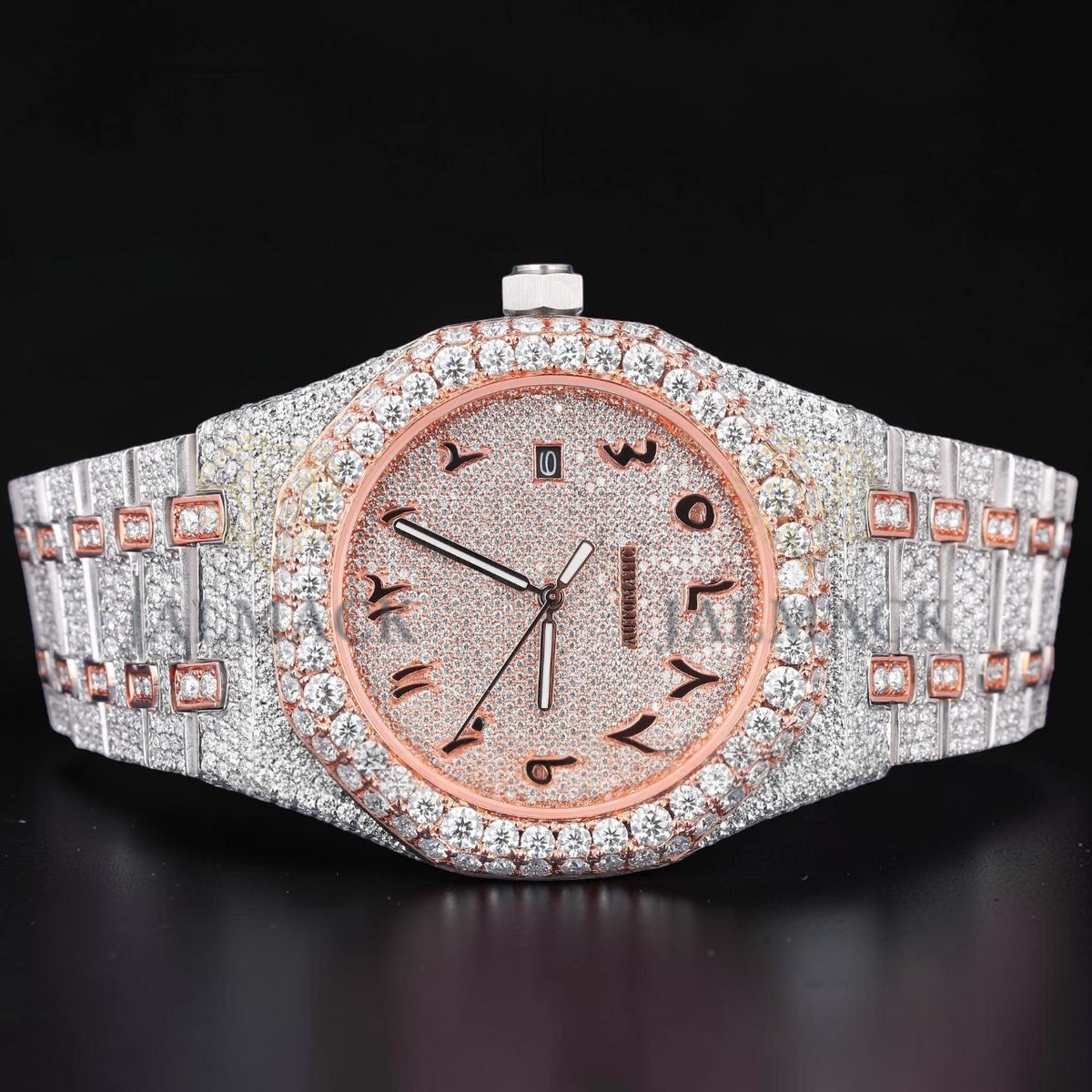Luxury Rose Gold Arabic Dial Moissanite Automatic Watch